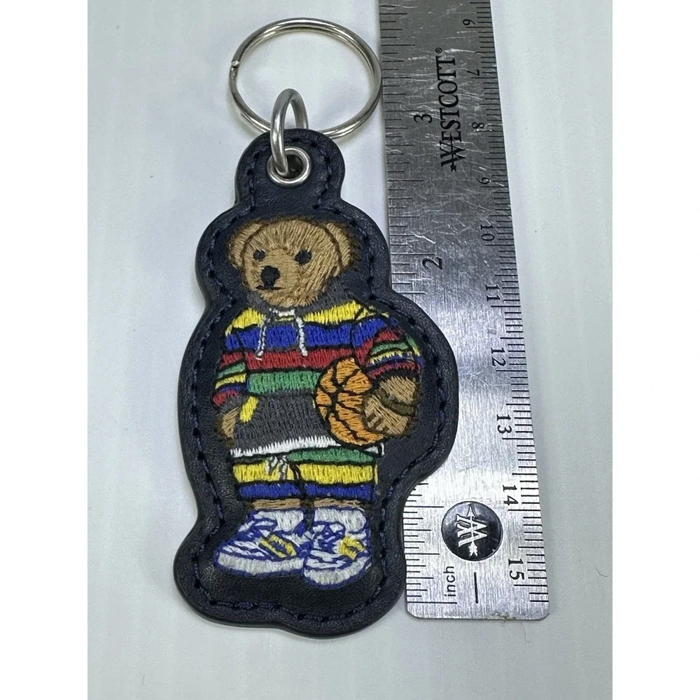 Polo Ralph Lauren BASKETBALL BEAR LEATHER Key Ring Keychain NAVY BLUE